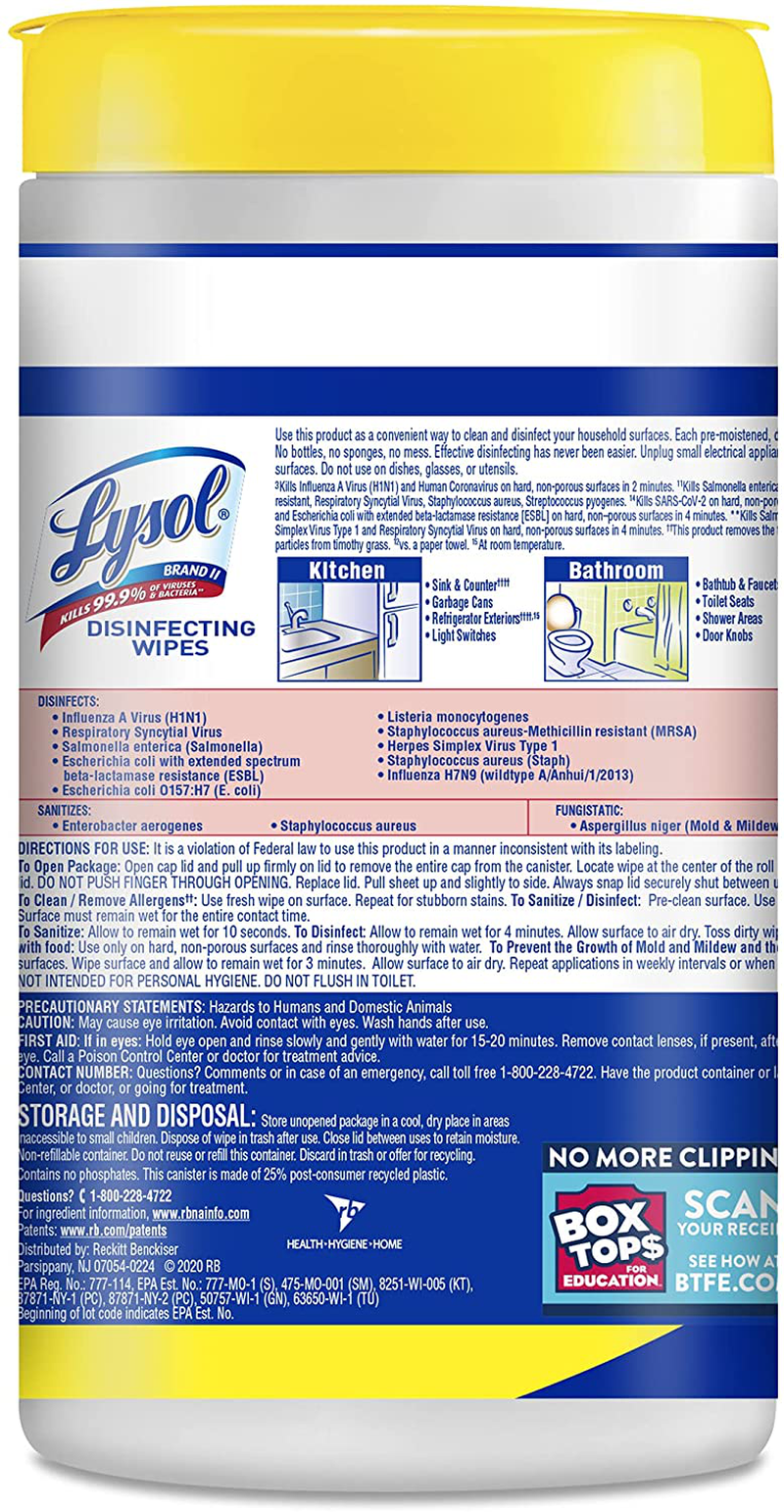 Lysol Disinfectant Wipes, Multi-Surface Antibacterial Cleaning Wipes, For Disinfecting and Cleaning, Lemon and Lime Blossom, 240 Count (Pack of 3)