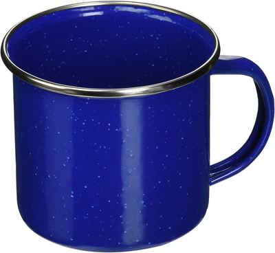 Texsport Enamel Coffee Cup Mug with Stainless Steel Rim, Blue , 12 Oz