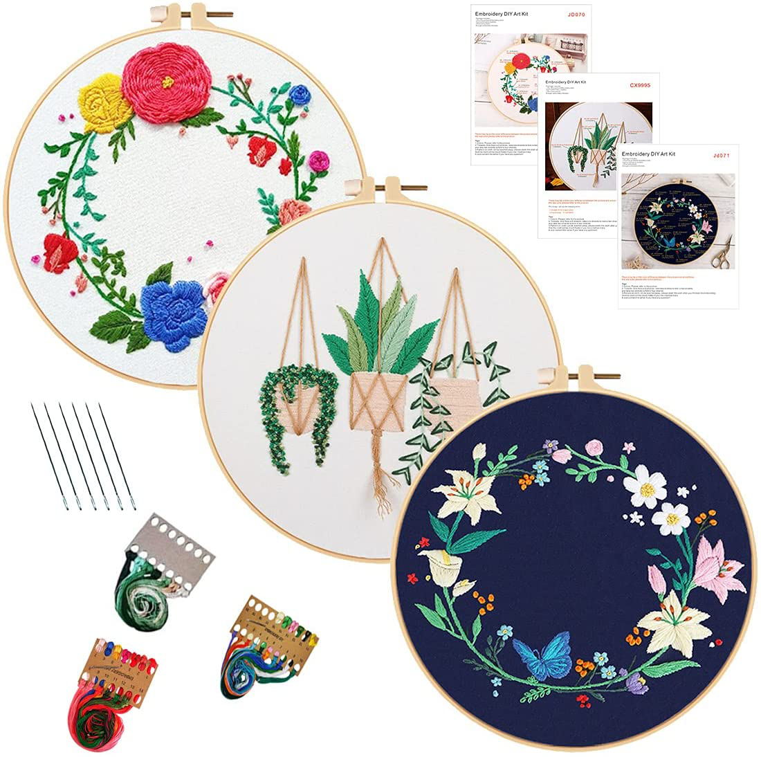Louise Maelys Embroidery Kit for Beginners with 3 Embroidery Hoops Cross Stitch Needlepoint Kit Funny Starter Kit