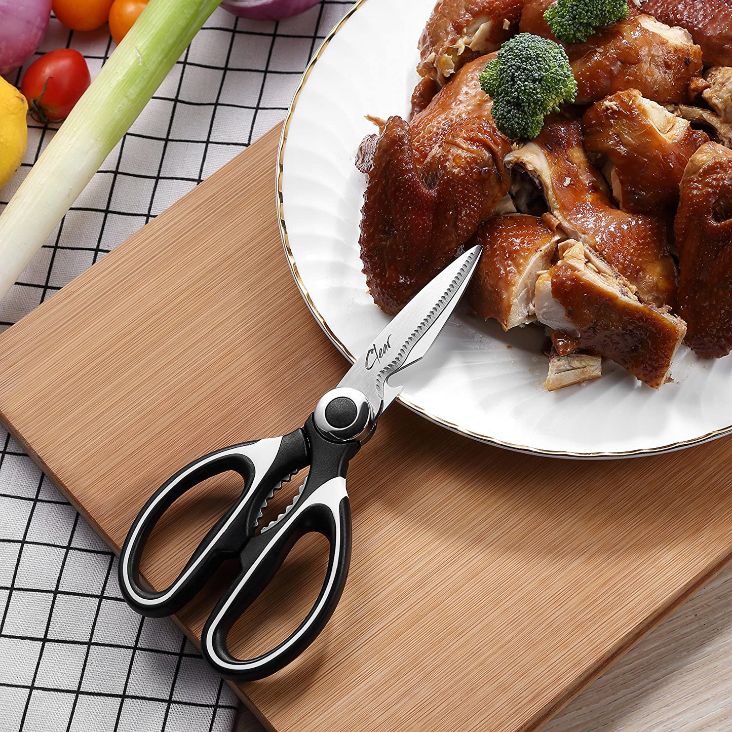 Kitchen Shears by Clear Style, Multipurpose Stainless Scissors-Steel Cooking Shears, Dishwasher Safe, Perfect for Preparing Beef, Chicken, Vegetables, Fish, and More, Black and White (2 Pack)