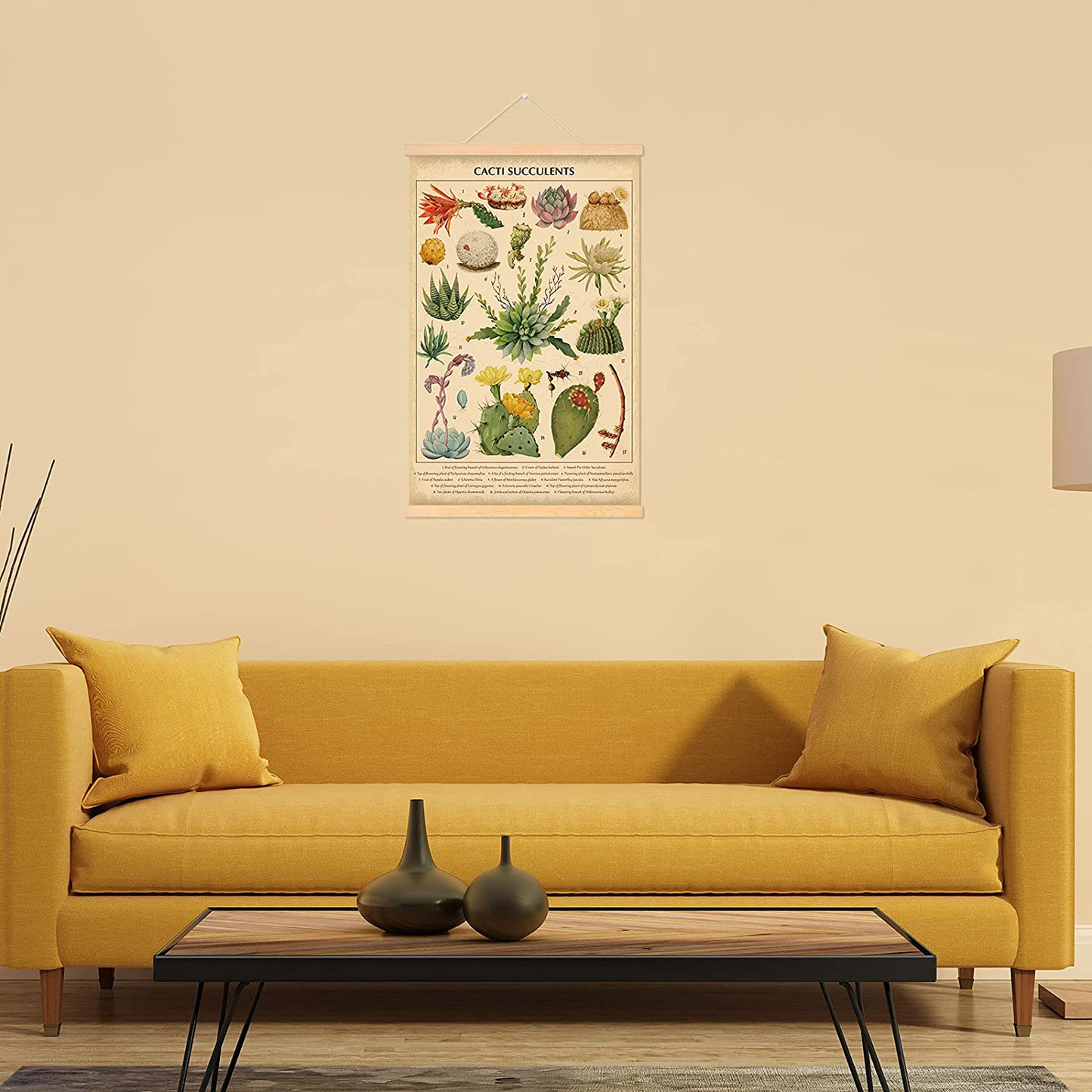 Vintage Cacti Succulents Poster Cactus Wall Art Prints Rustic Cactus Hanging Wall Decor Hanging Canvas Frame Wall Poster for Living Room Office Classroom Bedroom Dining Room Decor, 15.7 x 23.6 Inch