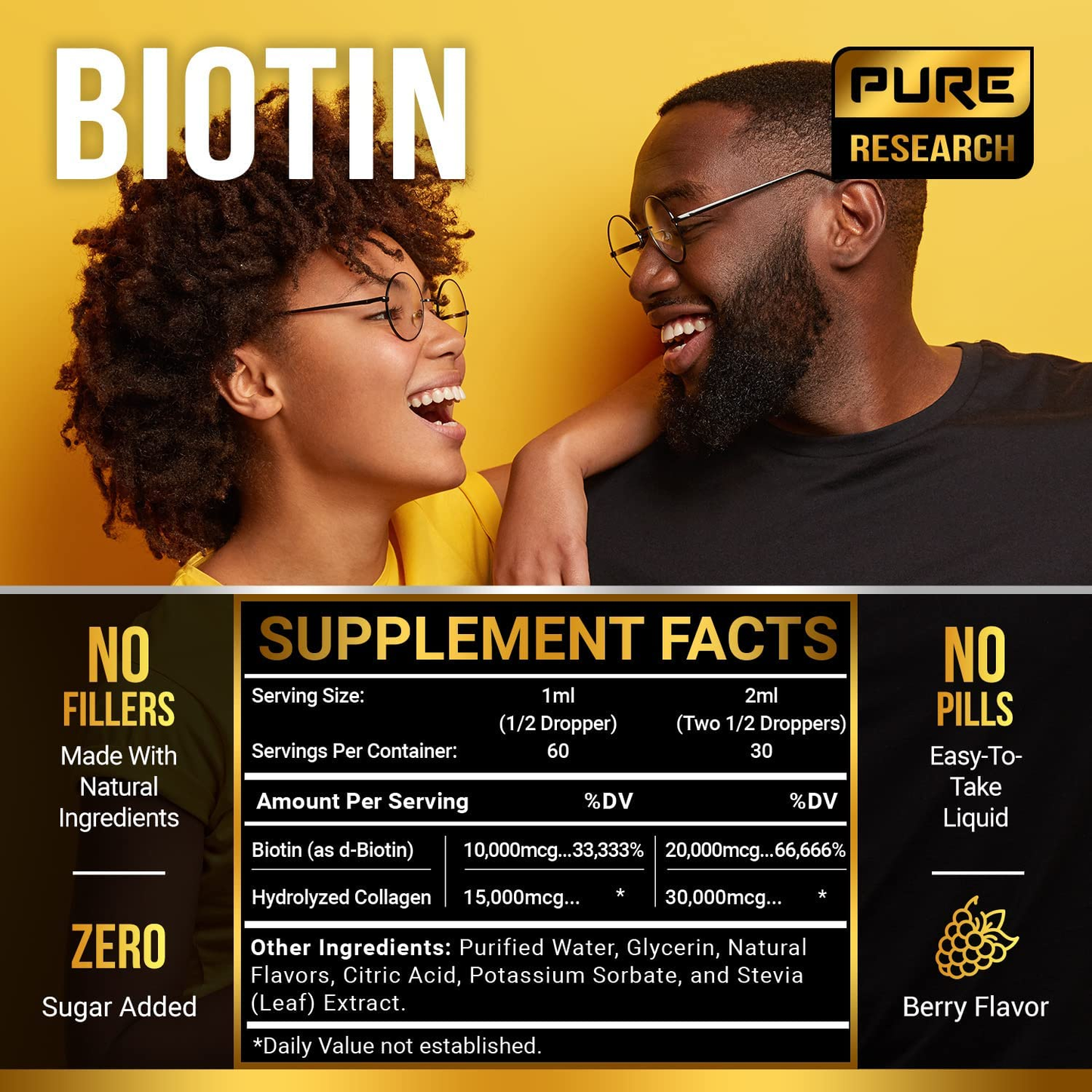 Biotin & Collagen Hair Growth Liquid Drops 50,000Mcg Supports Strong Nails, Glowing Skin, Healthy Hair Growth. Great Absorption (2Fl Oz)