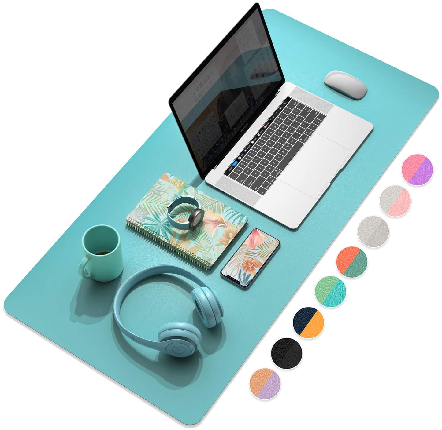 YSAGi Multifunctional Office Desk Pad, Ultra Thin Waterproof PU Leather Mouse Pad, Dual Use Desk Writing Mat for Office/Home (35.4" x 17", Calamine Blue+Cobalt Green)