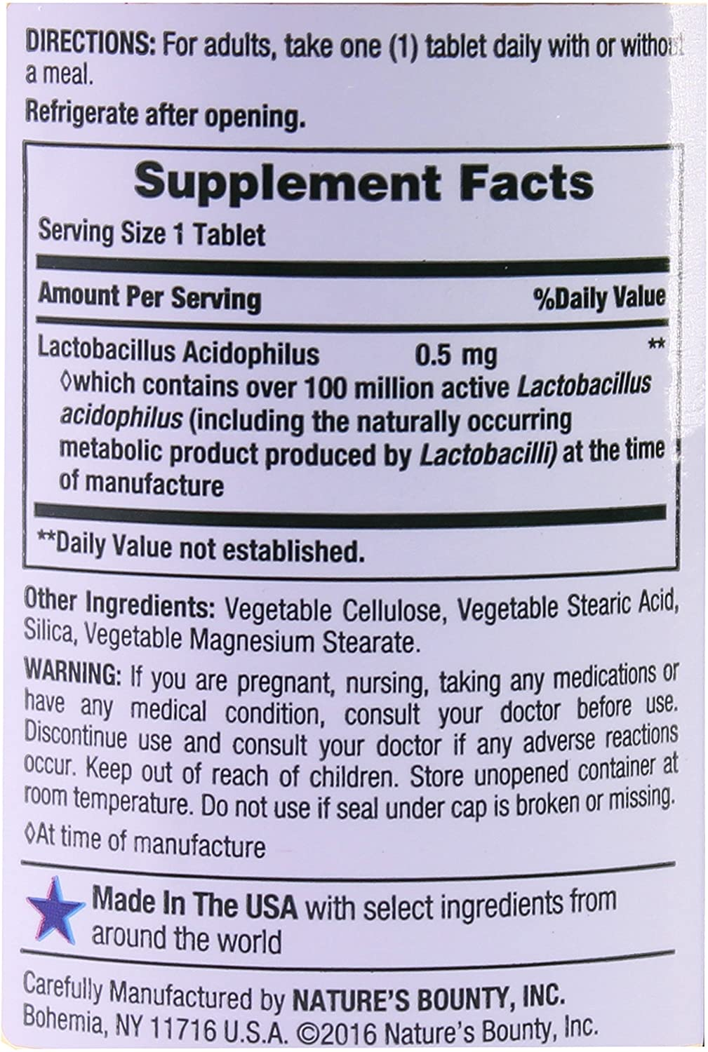 Nature’S Bounty Acidophilus Probiotic, Daily Probiotic Supplement, Supports Digestive Health, 1 Pack, 120 Tablets
