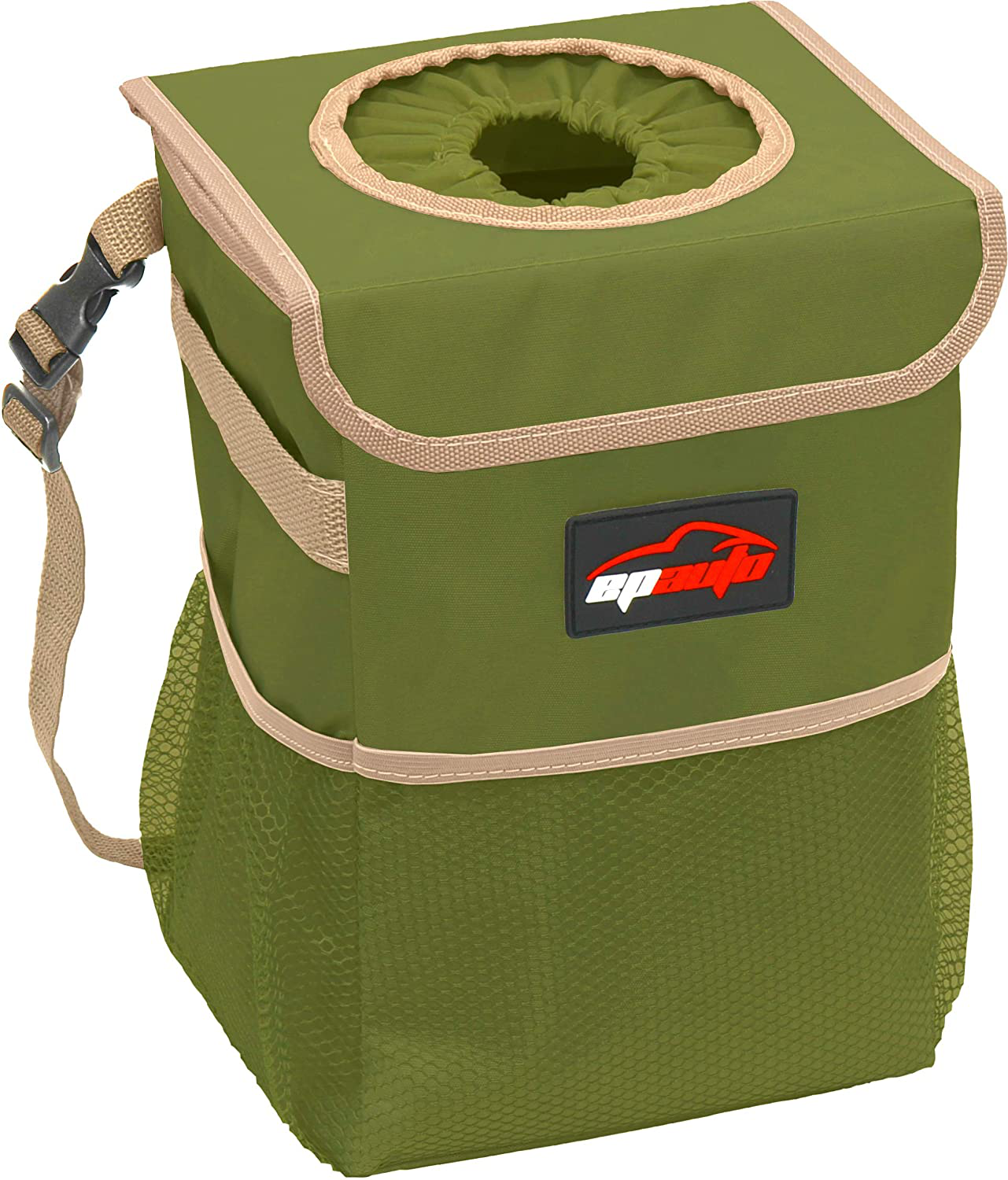 EPAuto Waterproof Car Trash Can with Lid and Pockets Includes Trash Bags