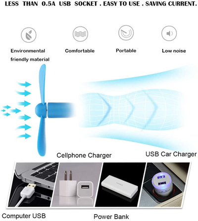 Mini USB Fan.Personal Portable Pocket Fan.Mini Fan for Mini Humidifier/Power Bank/Library/Cinema/Office/Outdoor Traveling/Camping/Fishing【4 PACK 】Black