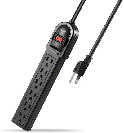 KMC 6-Outlet Surge Protector Power Strip 2-Pack, 900 Joule, 4-Foot Cord, Overload Protection