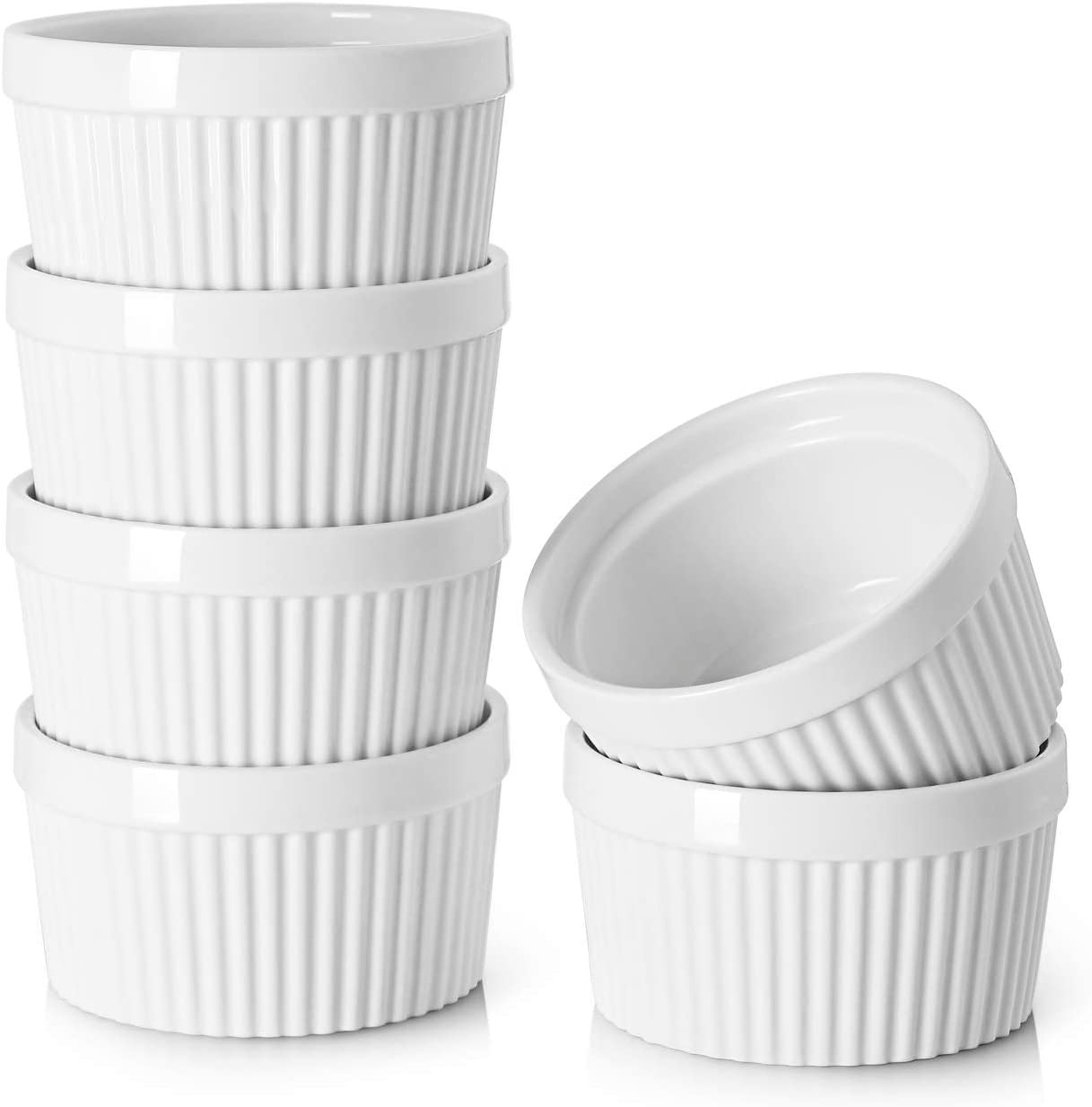 DOWAN 8 oz Ramekins - Ramekins for Creme Brulee Porcelain Ramekins Oven Safe, Classic Style Ramekins for Baking Souffle Ramekins Bowls, Set of 6, White