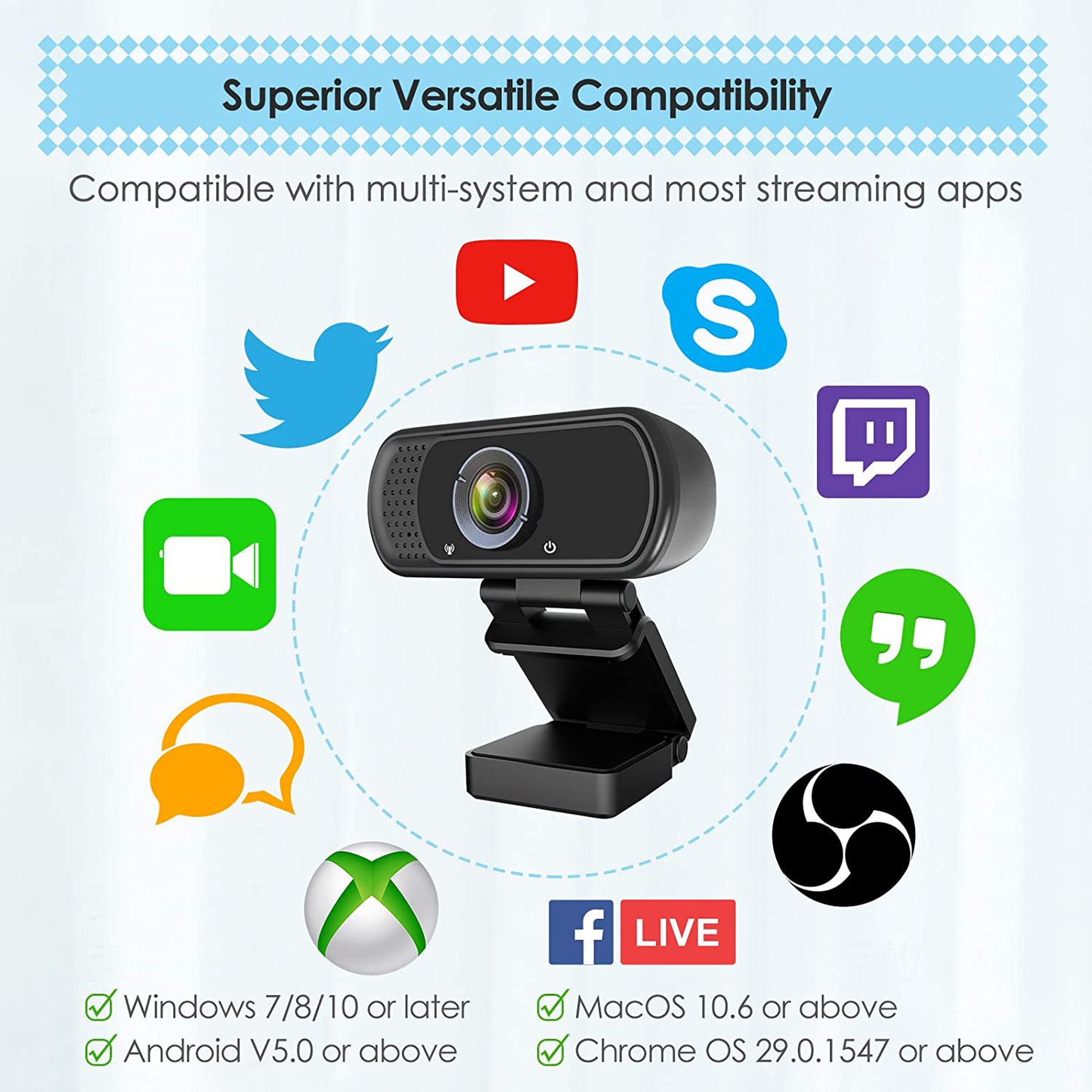 Webcam HD 1080p Web Camera, USB PC Computer Webcam with Microphone, Laptop Desktop Full HD Camera Video Webcam 110 Degree Widescreen