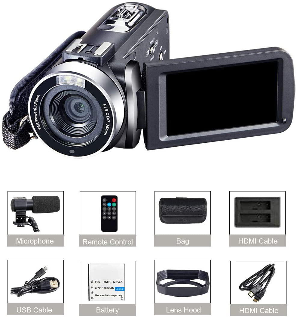 4K Camcorder Vlogging Camera for YouTube Ultra HD 4K 48MP Video Camera with Microphone & Remote Control WiFi Digital Camera 3.0" IPS Touch Screen