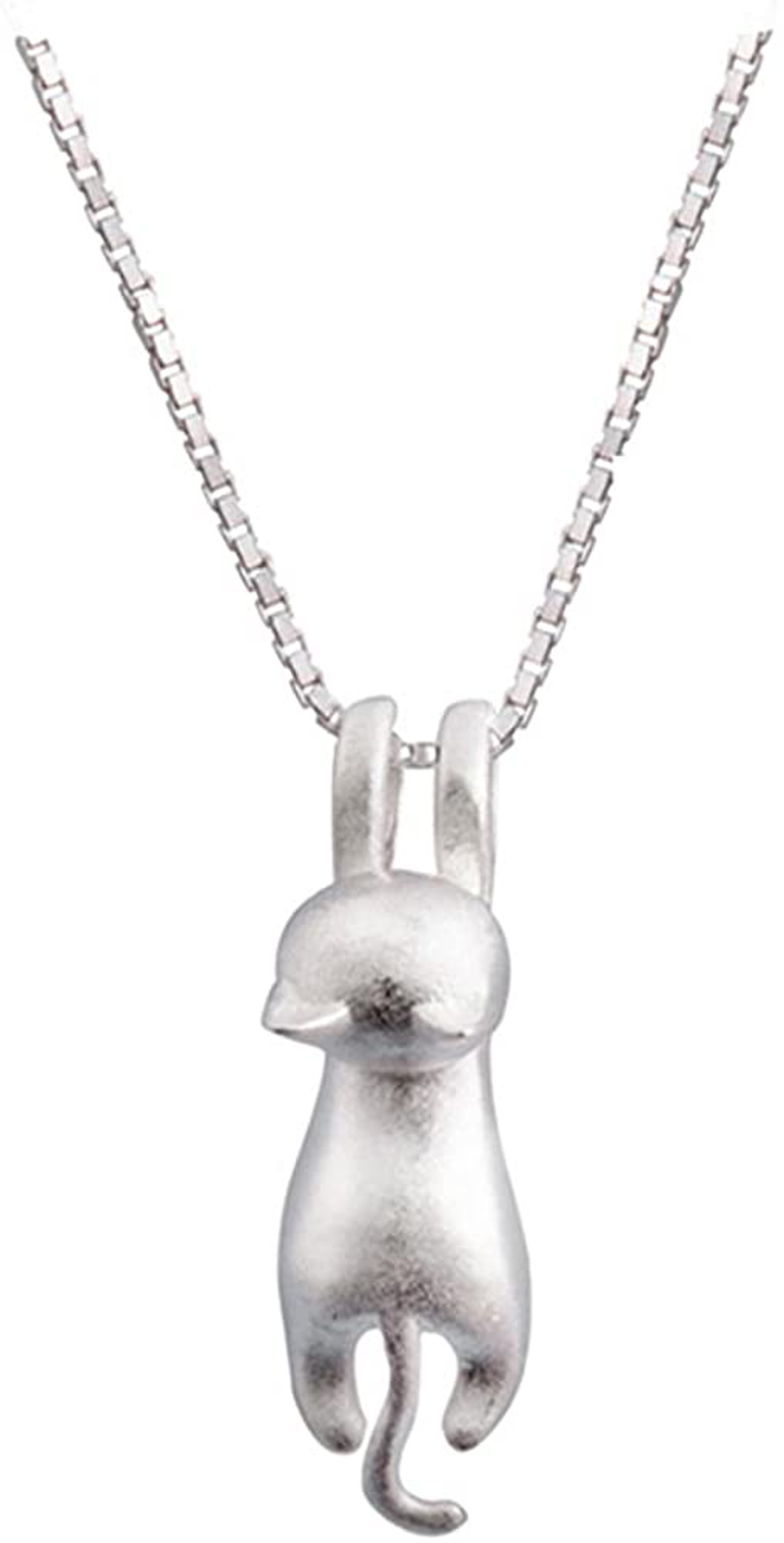 S.Leaf S925 Sterling Silver Cat Necklace Matte Silver Cat Pendant Collarbone Necklace