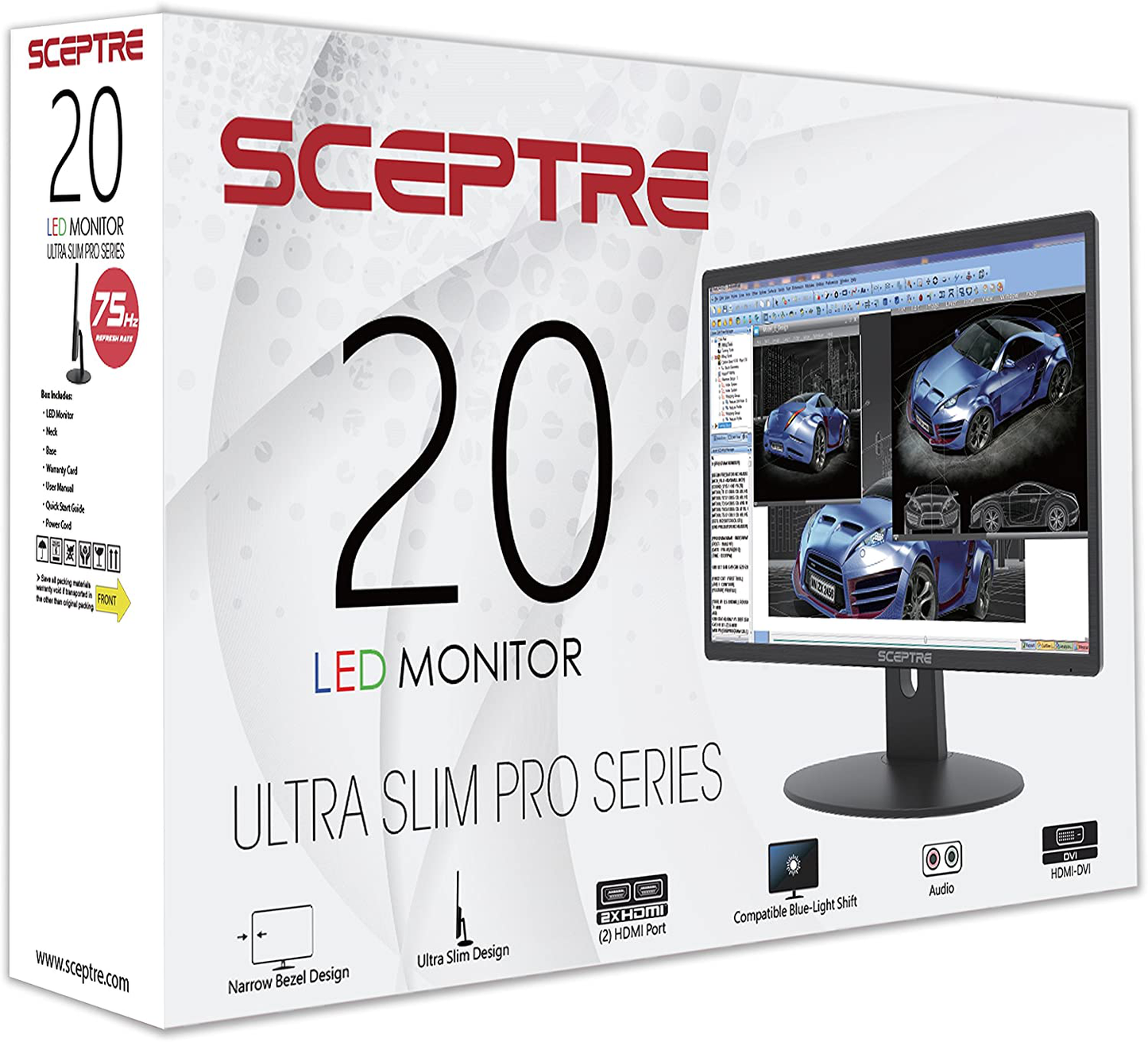 Sceptre 20" 1600X900 75Hz Ultra Thin LED Monitor 2X HDMI VGA Built-In Speakers, Machine Black Wide Viewing Angle 170° (Horizontal) / 160° (Vertical)