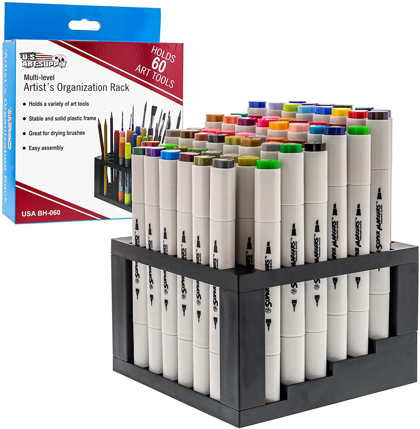 Plastic Organization Rack Pencil, Brush & Supply Holder - Desk Stand Holding Rack for Pens, Paint Brushes, Colored Pencils, Markers