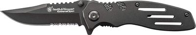 Smith & Wesson Extreme Ops SWA24S 7.1in S.S. Folding Knife with 3.1in Serrated Clip Point Blade and Aluminum Handle for Outdoor, Tactical, Survival and EDC