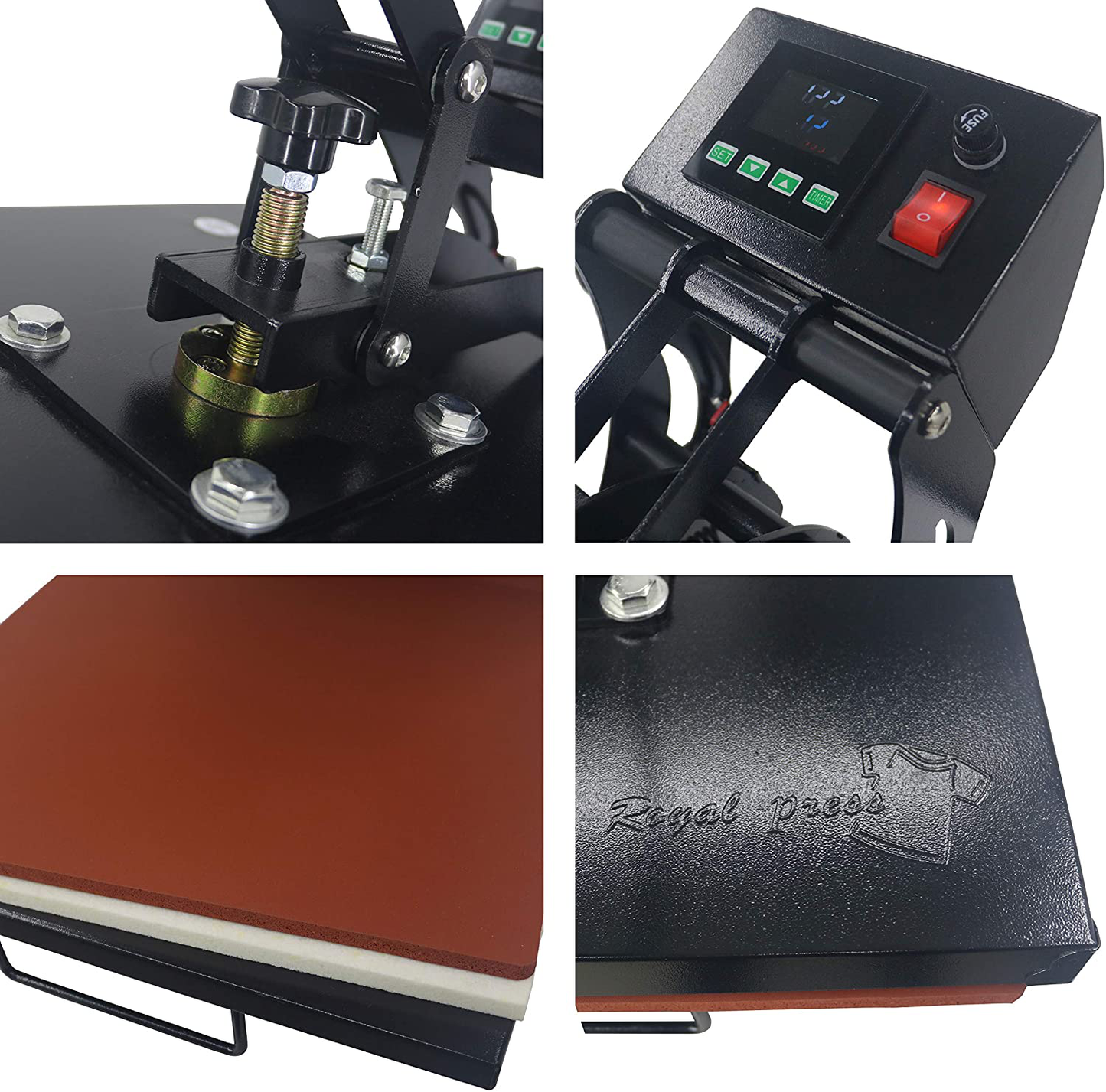 RoyalPress 15" x 15" Color LED Industrial-Quality Digital Sublimation Heat Transfer Machine T-Shirt Heat Press Machine, 15" x 15", Black