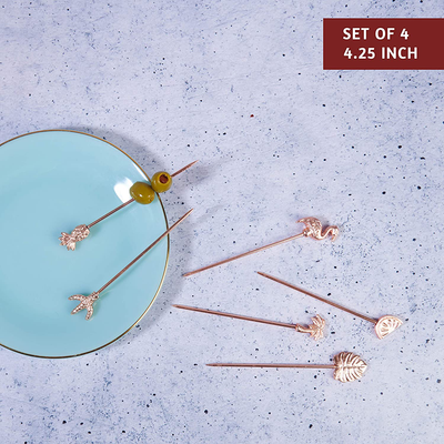 Stainless Steel Cocktail Picks or Martini Sticks, Reusable Toothpicks for Drinks or Bloody Mary Skewers, Garnish Sticks for Appetizers, Olives or Fruits, Set of 6, Rosegold