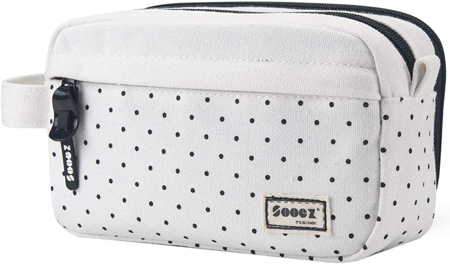 Sooez High Capacity Pen Case Black, Durable Pencil Bag Stationery Pouch Zipper, Portable Journaling Supplies with Easy Grip Handle & Loop