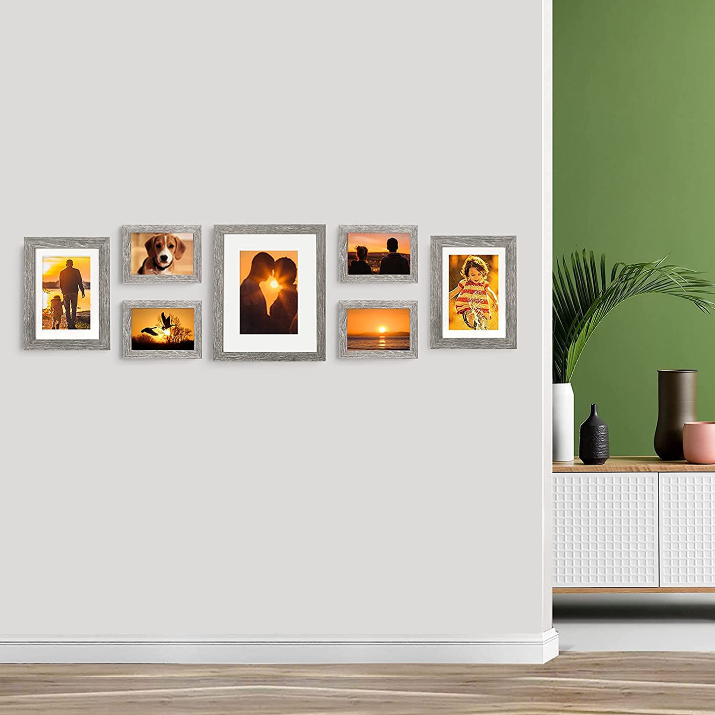 BAIJIALI 8x10 Picture Frame Rustic Grey Wood Pattern Set of 4 with Tempered Glass,Display Pictures 5x7 with Mat or 8x10 Without Mat, Horizontal and Vertical Formats for Wall and Table Mounting