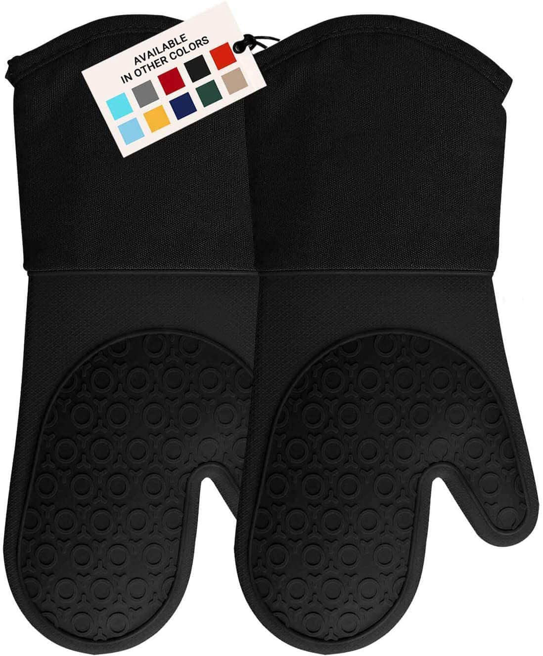 HOMWE Extra Long Professional Silicone Oven Mitt, Oven Mitts with Quilted Liner, Heat Resistant Pot Holders, Flexible Oven Gloves