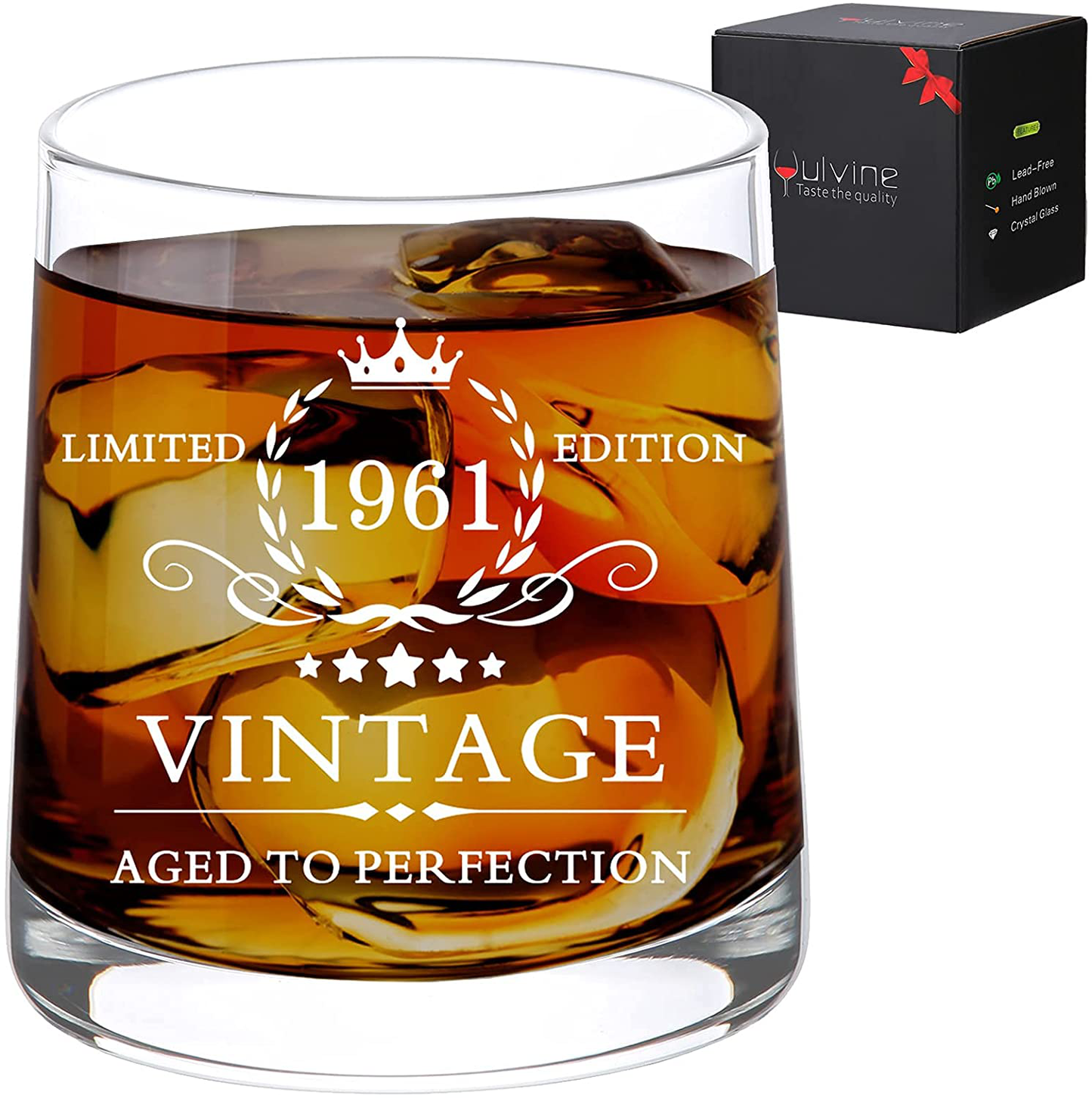Happy 60th Birthday Gift for Men Funny Gag 60 Years Old Gifts for Him 60th Bday Year Gift Ideas for Man Party Decorations Supplies Turning 60 for Dad Husband Vintage 1961 Whiskey Glass 9.5oz