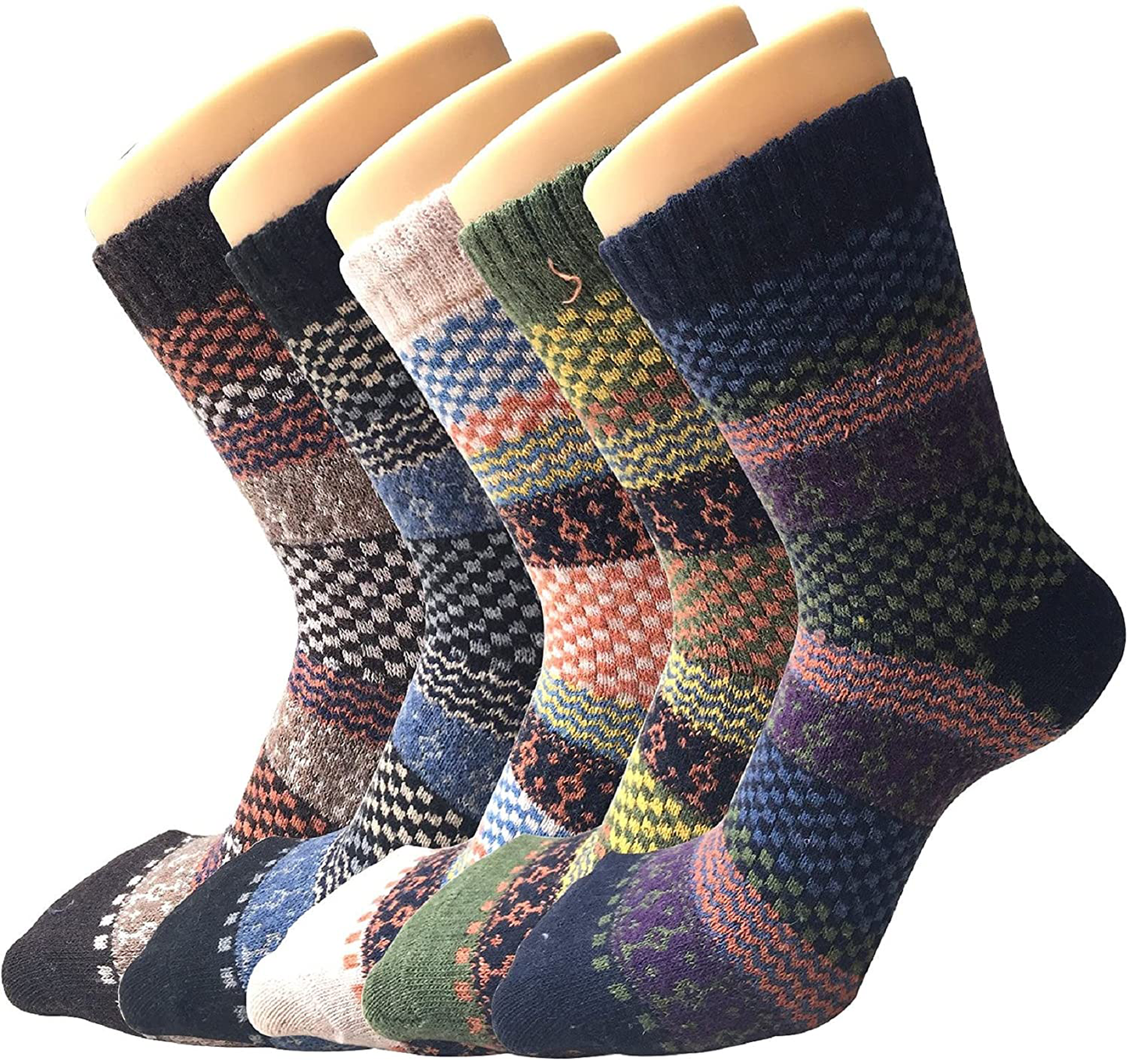 Womens Wool Socks, 5 Pairs Vintage Thick Knit Winter Warm Socks for Women Men Gifts