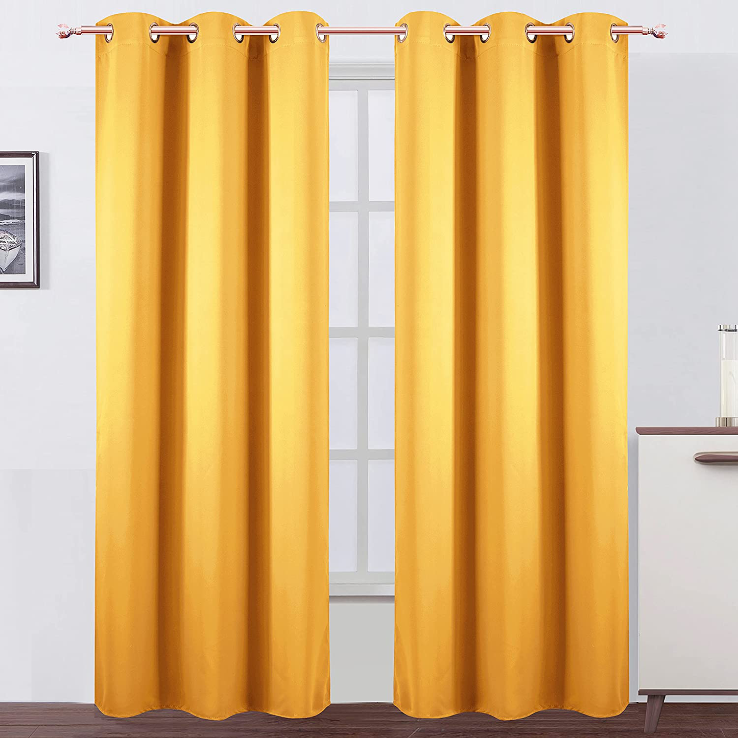 LEMOMO Yellow Thermal Blackout Curtains/42 x 95 Inch/Set of 2 Panels Room Darkening Curtains for Bedroom