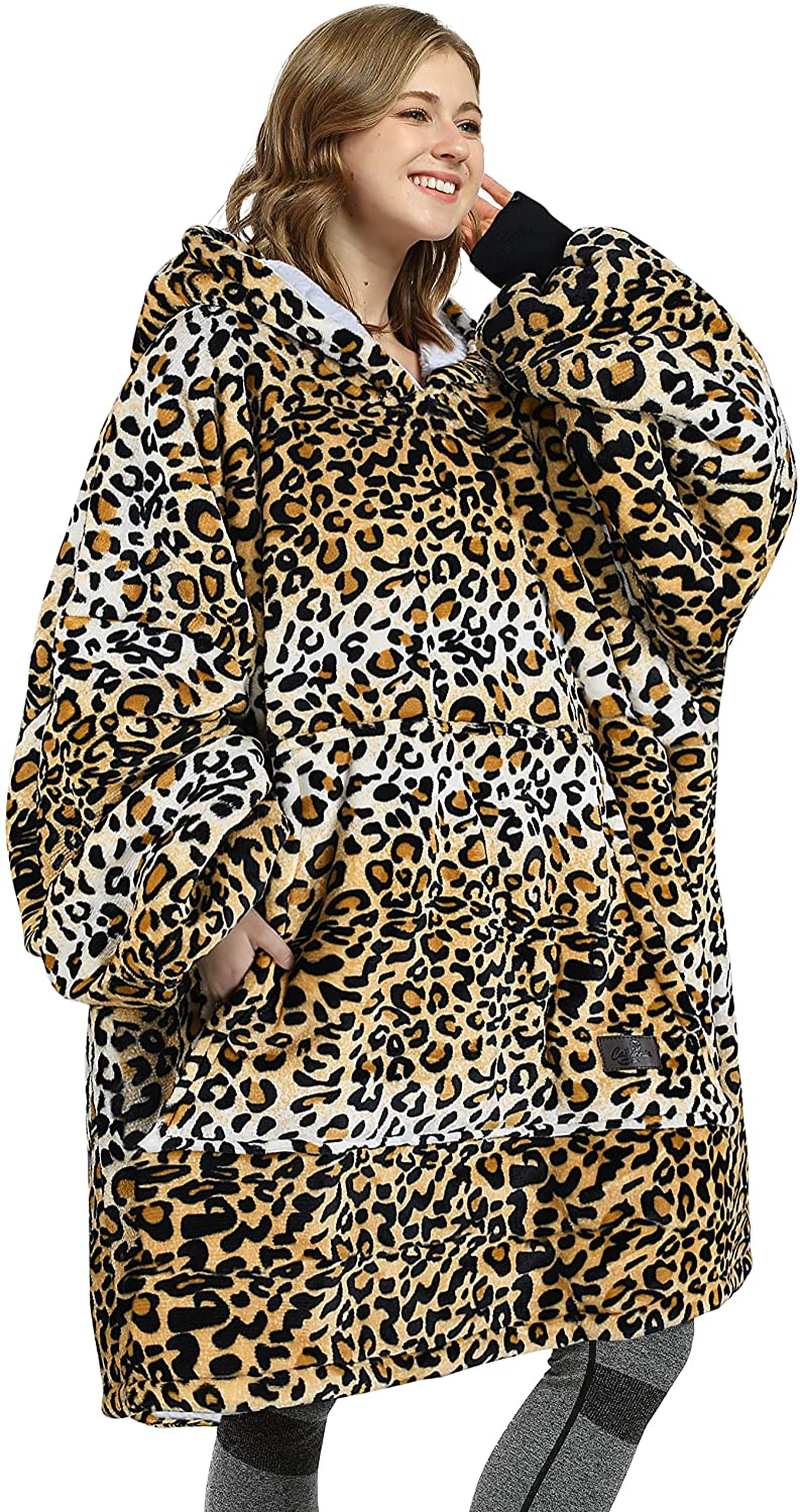 Oversized Wearable Blanket Hoodie Sweatshirt, Comfortable Sherpa Lounging Pullover for Adults