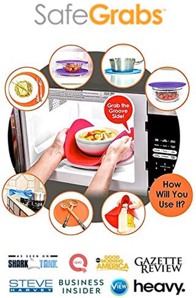 Safe Grabs: Multi-Purpose Silicone Original Microwave Mat as Seen on Shark Tank | Splatter Guard, Trivet, Hot Pad, Pot Holder, Minimize Mess (BPA Free, Heat Resistant, Dishwasher Safe) Set of 2 Beige