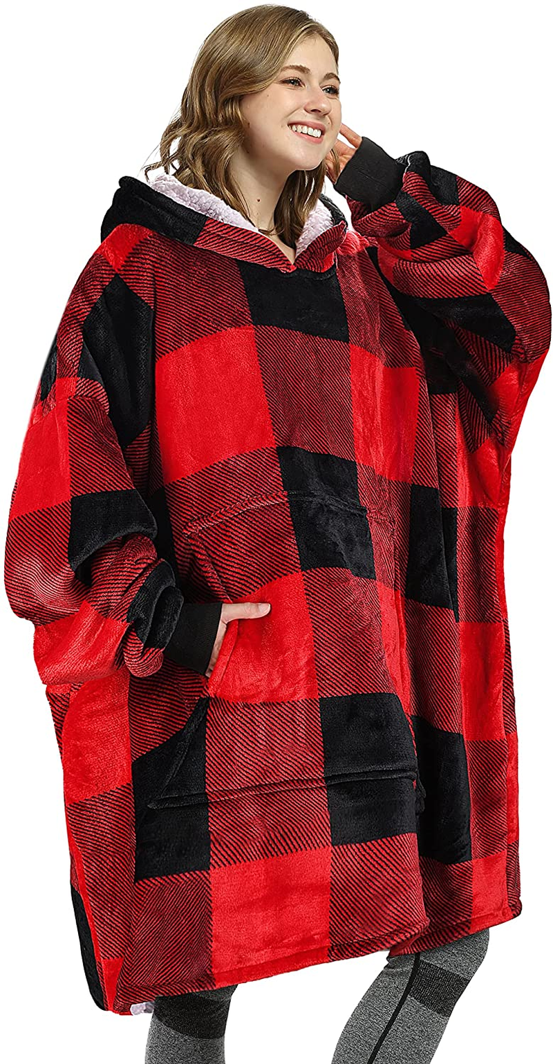 Oversized Wearable Blanket Hoodie Sweatshirt, Comfortable Sherpa Lounging Pullover for Adults