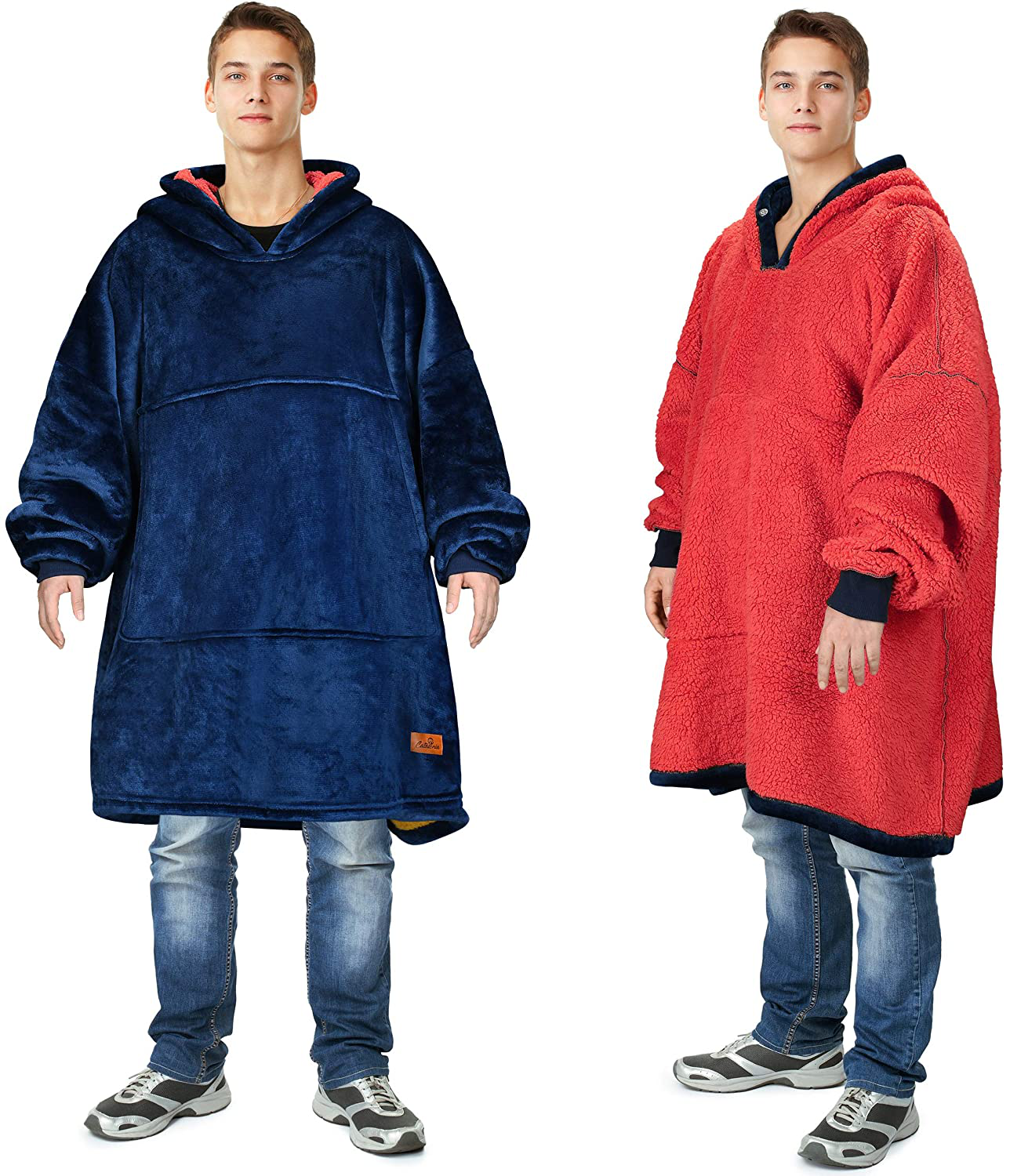 Catalonia Oversized Wearable Blanket Hoodie Sweatshirt, Comfortable Sherpa Lounging Pullover for Adults Men Women Teenagers Wife Girlfriend