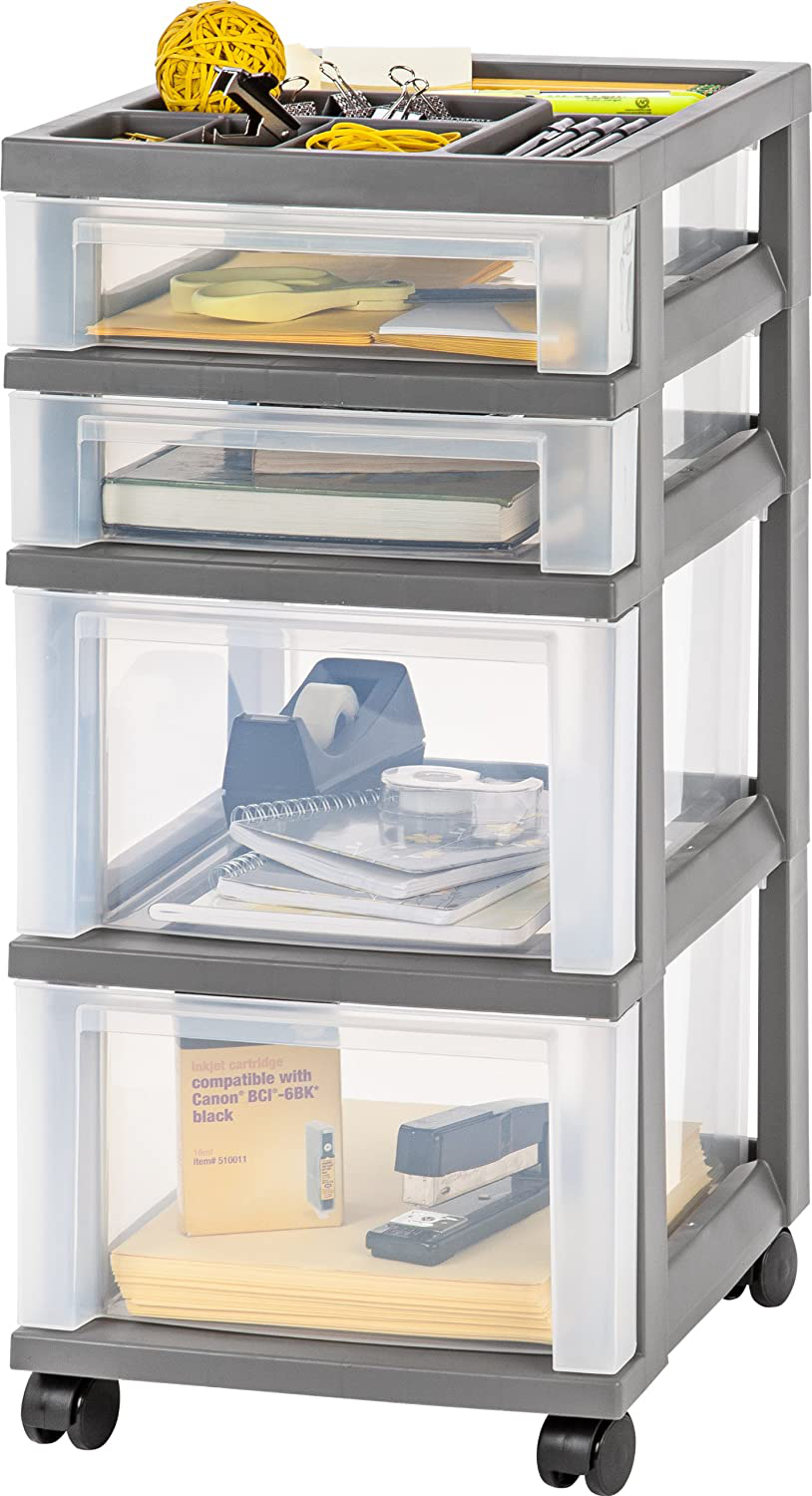 IRIS USA MC Plastic Storage Drawer, Rolling Cart with Organizer Top