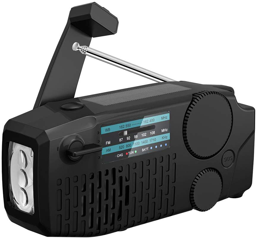 Portable Solar Emergency Hand Crank AM FM NOAA Weather Radio for Home Outdoor with LED Flashlight, 2000mAh Power Bank USB Charger, SOS Alarm,Battery Display