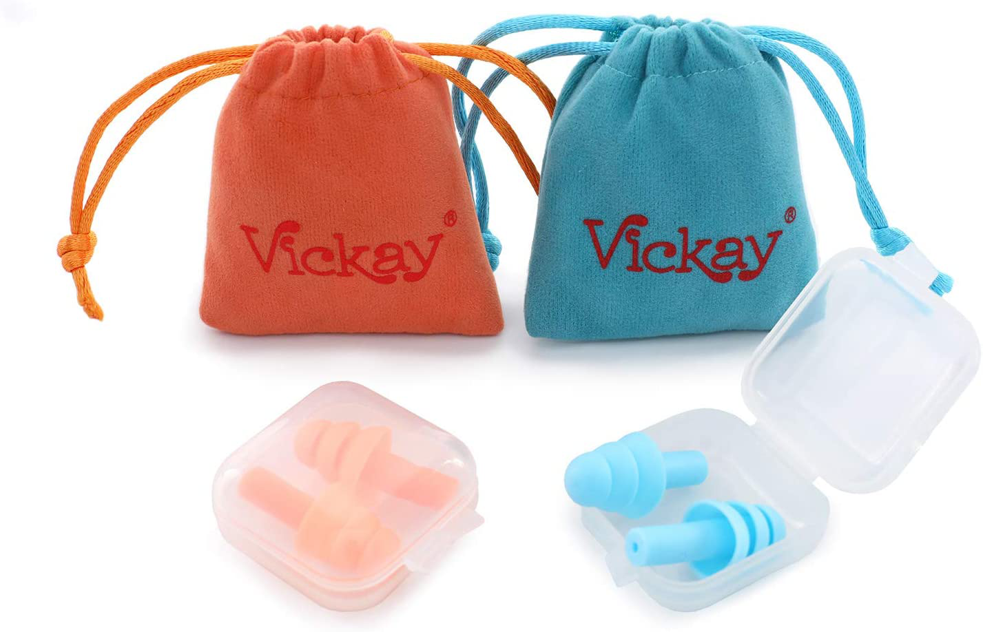Reusable Silicone Ear Plugs for Swimming, Vickay 2 Pairs Ultra Soft Noise Reduction Earplugs 32Db NRR Hearing Protection for Sleeping, Snoring, Shooting with 2 Storage Cases+2 Travel Pouches