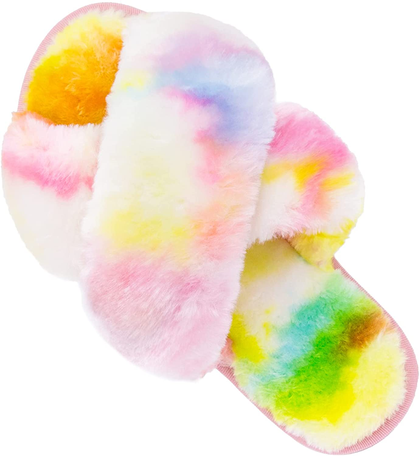 Womens House Fuzzy Slippers Leopard Cross Band Soft Plush Fluffy Slippers Furry Fleece Slip on Slippers Open Toe House Warm Bedroom Shoes Slides