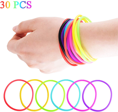 80’S Party Bracelets Rainbow 10 Colors Silicone Jelly Glow Wristbands Luminous Hair Ties for Christmas Party Favors, Adults, Women, Kids, Girls Gifts (30PCS)