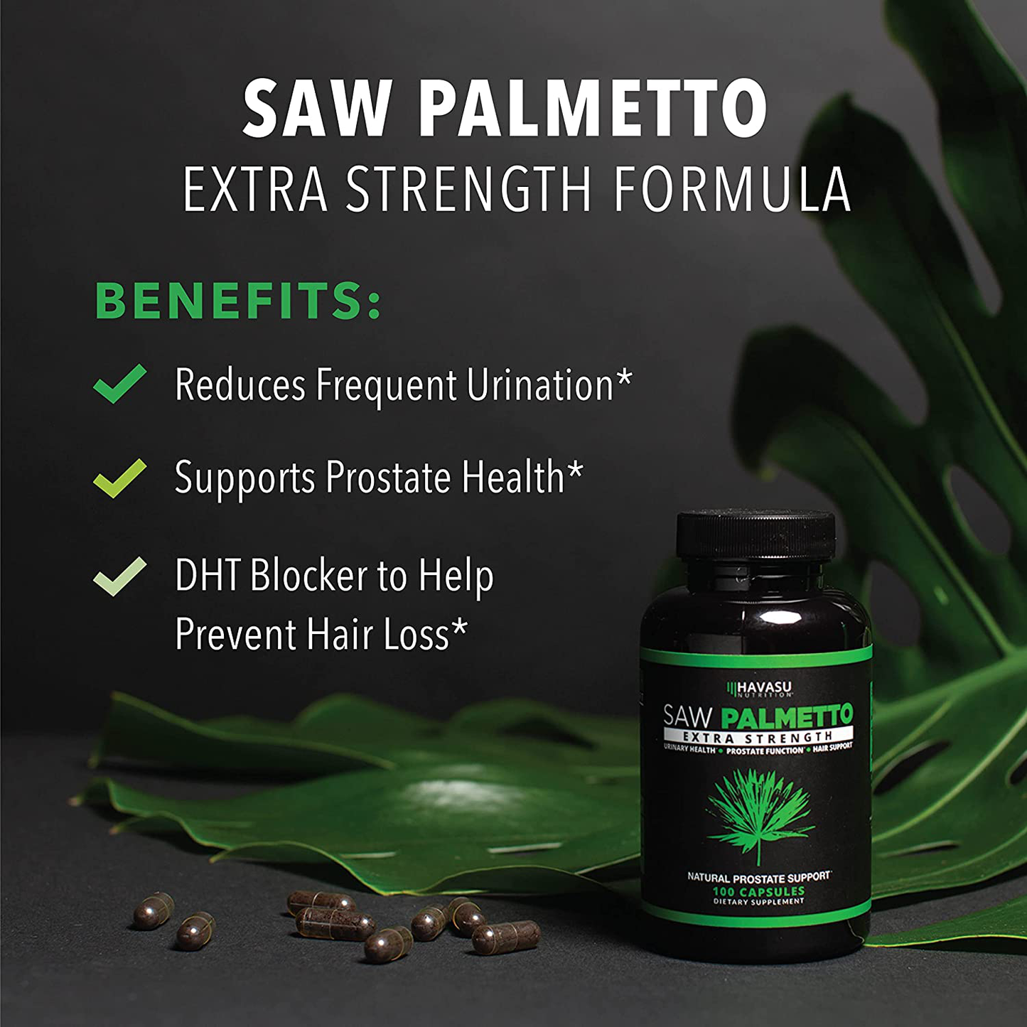 Saw Palmetto Prostate Supplements for Men as Potent DHT Blocker for Hair Growth and Beta Blocker to Decrease Frequent Urination (100 Count, Day Time)
