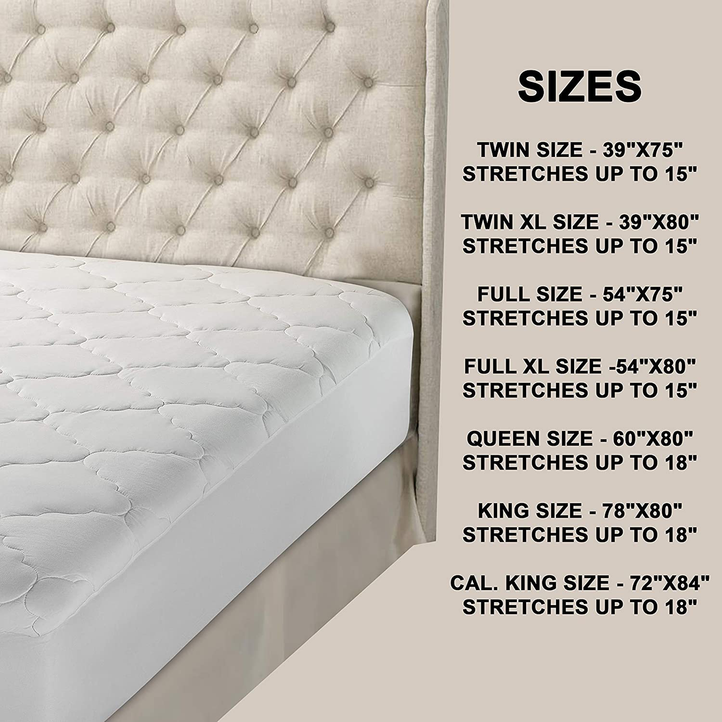 Micropuff Full Mattress Pad Cover Fitted Quilted - Plush Down Alternative Fiber Fill, Breathable Bed Pad - Deep Pocket Stretches up to 15" (Full Size 54x75)