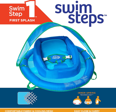 SwimWays Inflatable Infant Baby Spring Swimming Pool Float with Canopy, Blue