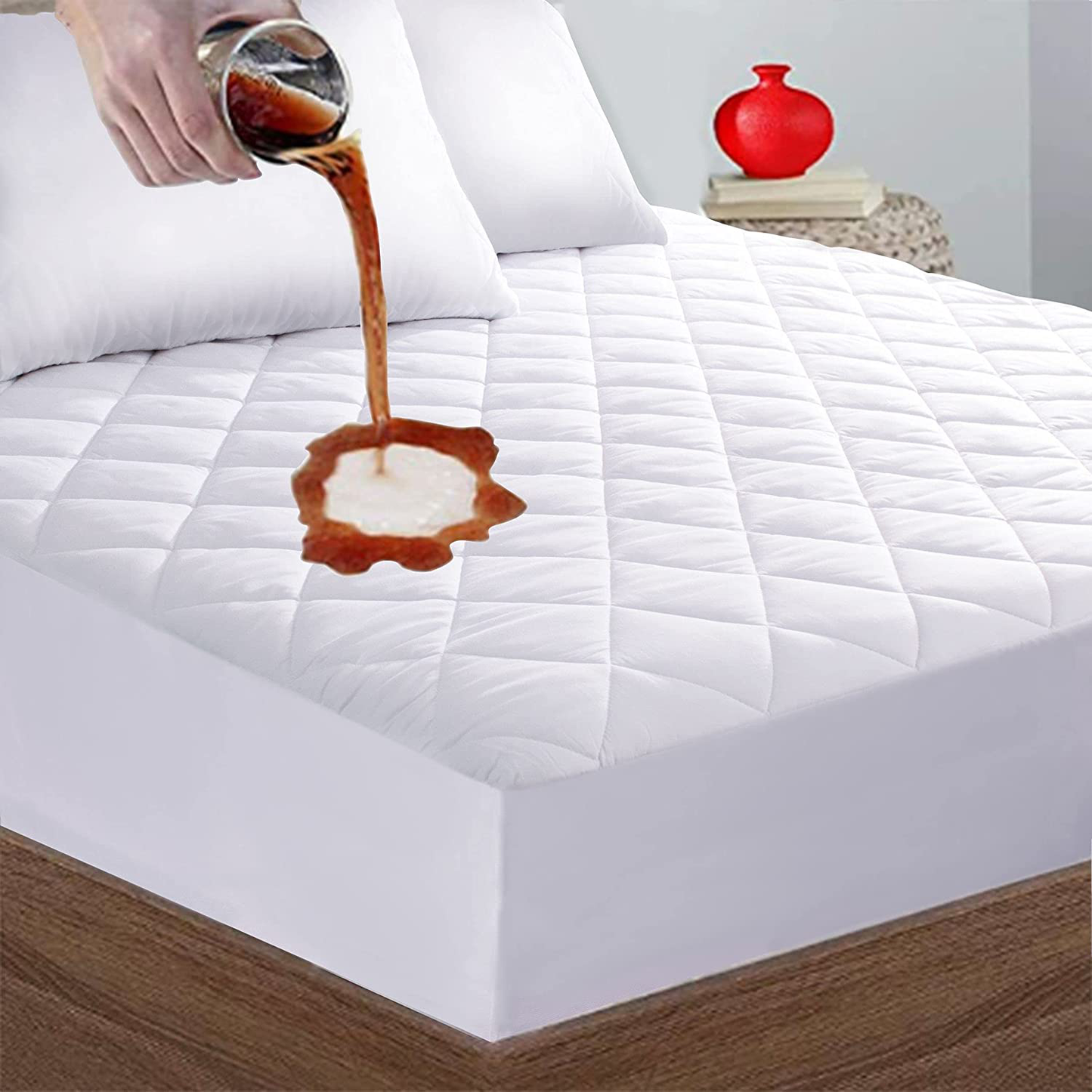 Twin XL Quilted Fitted Mattress Pad, 100% Waterproof Breathable Mattress Protector Stretches up to 21" Inches, Deep Pocket Cotton Snow Down Alternative Filling Mattress Cover