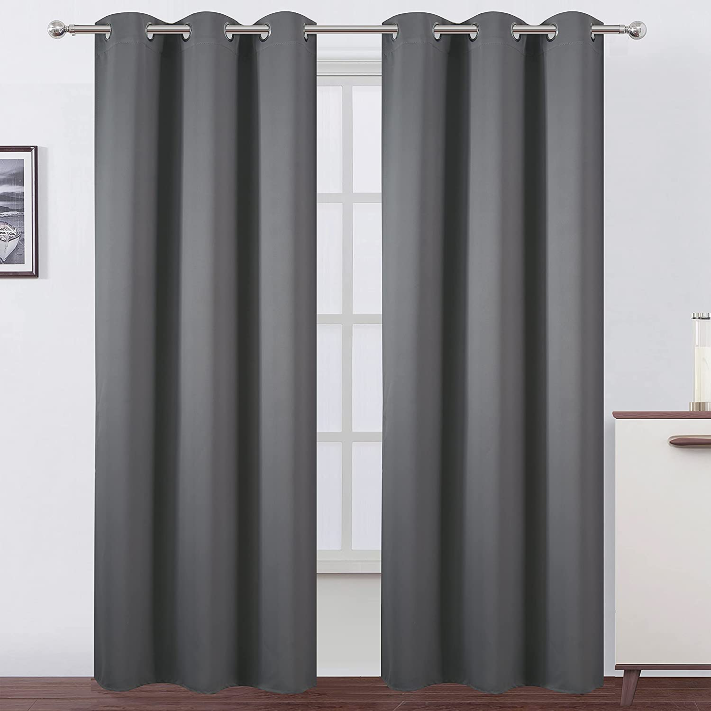 LEMOMO Grey Thermal Blackout Curtains/38 x 84 Inch/Set of 2 Panels Room Darkening Curtains for Bedroom