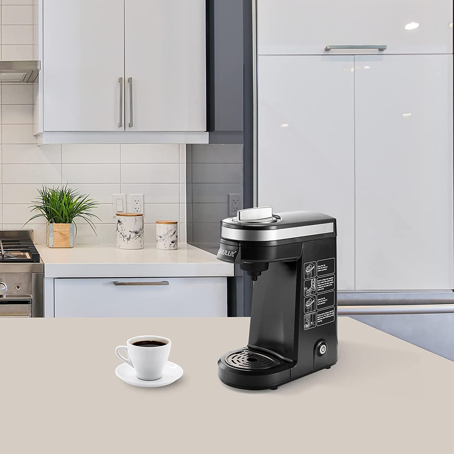 CHULUX Single Serve Coffee Brewer for Pod Capsule with 12 Ounce Built-in Water Tank,800 Watts,Gray