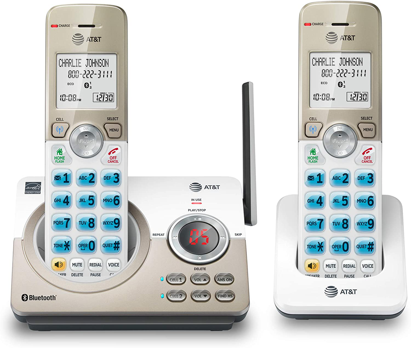 AT&T DL72219 DECT 6.0 Cordless Phone for Home with Connect to Cell, Call Blocking, 1.8" Backlit Screen, Big Buttons, intercom, and Unsurpassed Range Set