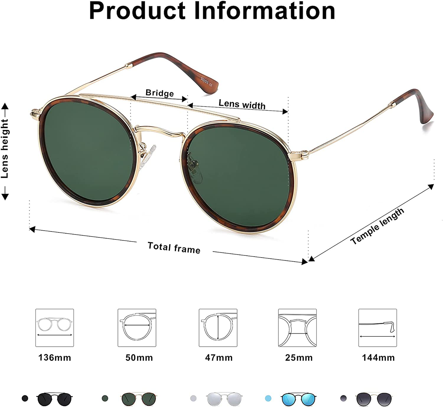 SOJOS Retro round Polarized Sunglasses UV400 Double Bridge Sun Glasses SUNSET SJ1104