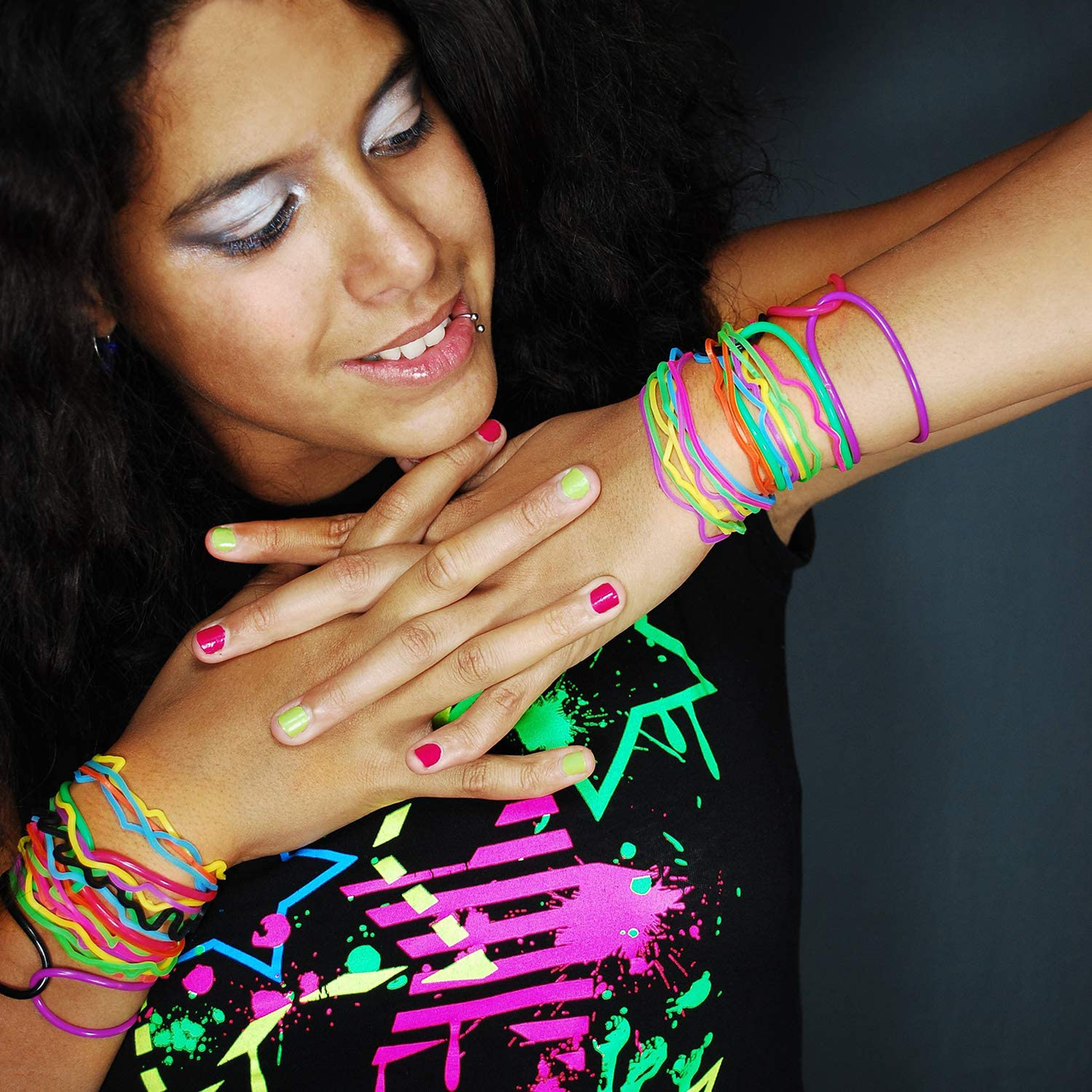 Senkary 120 Pieces Multicolor Silicone Jelly Bracelets Nonluminous Hair Ties for Party, Adults, Women, Girls (10 Colors)