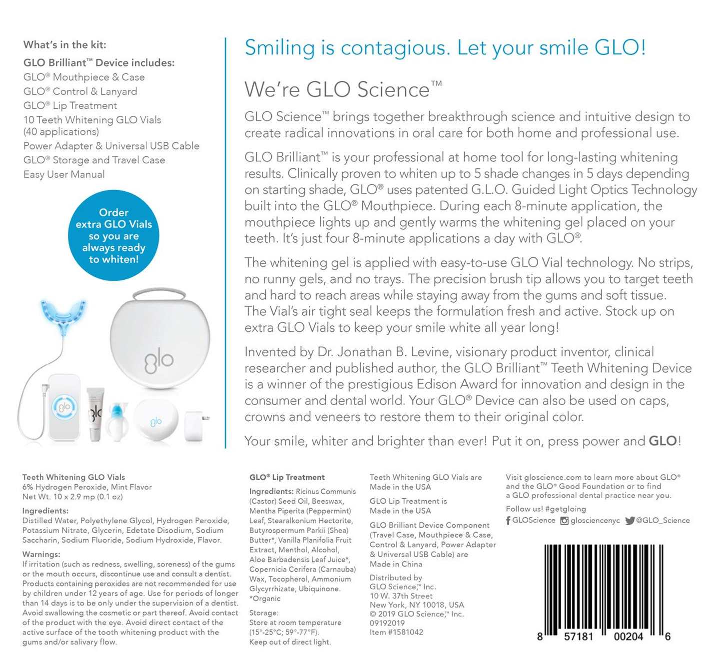 GLO Brilliant Deluxe Teeth Whitening Device Kit with Patented Blue LED Light & Heat Accelerator for Fast, Pain-Free, Long Lasting Results