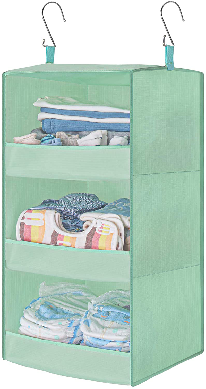 GRANNY SAYS 3-Shelf Hanging Closet Organizer, Collapsible Closet Hanging Shelves, Nursery Hanging Organizer, Light Green, 28.9" H X 12.2" W X 12.2" D