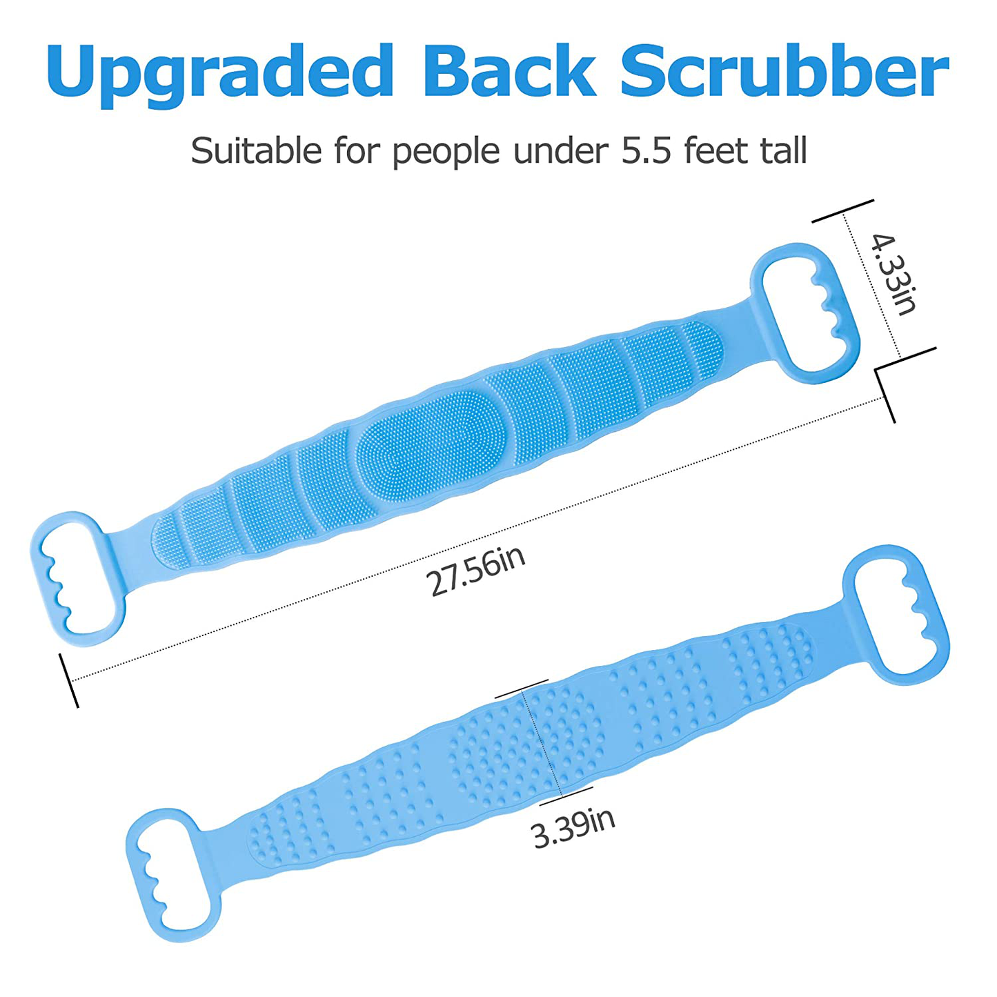 Back Scrubber, Silicone Back Scrubber for Shower, Long Exfoliating Bath Body Brush for Women, Easy to Clean, Improves Blood Circulation and Skin Health (Blue)