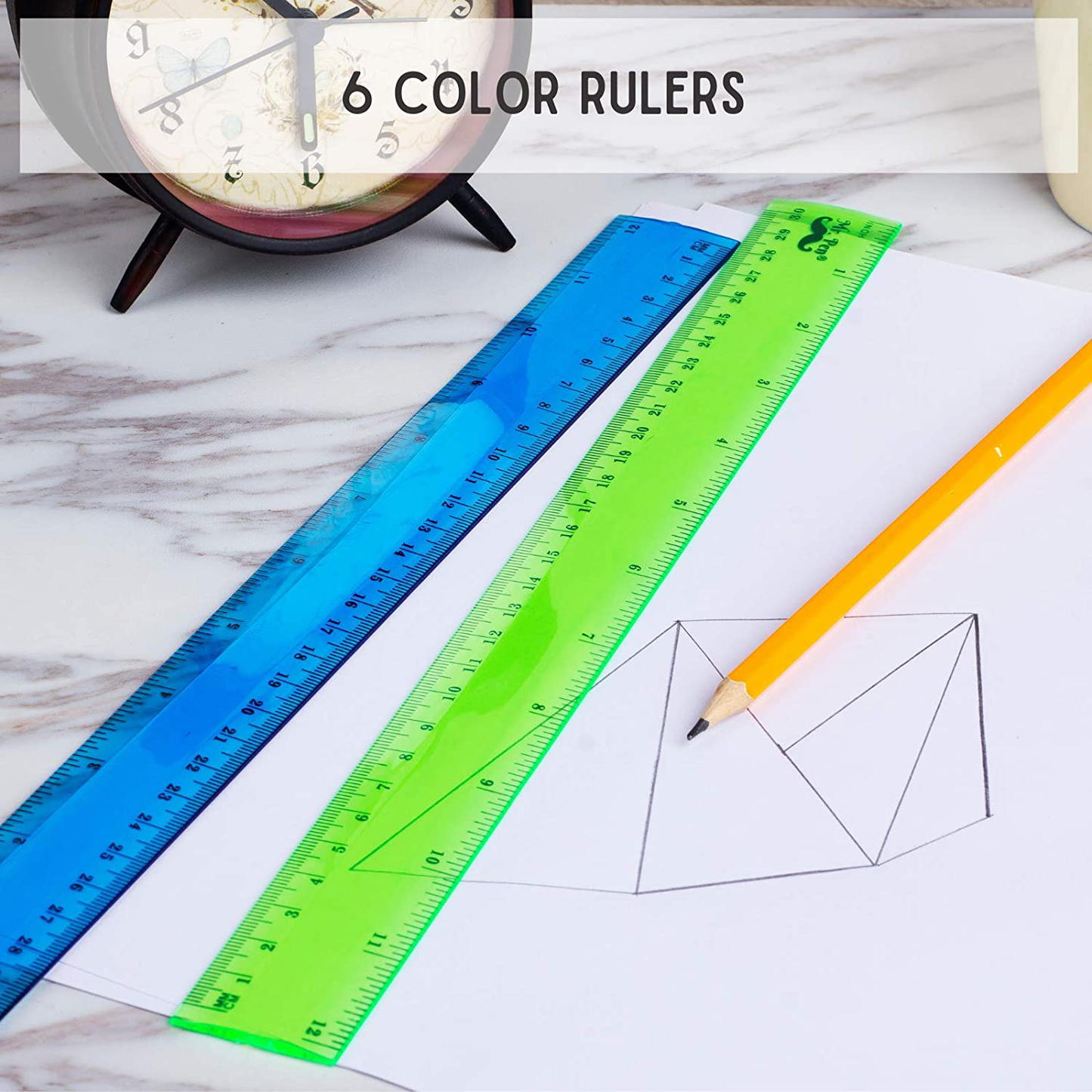 Mr. Pen- Rulers, Rulers 12 Inch, 6 Pack, Assorted Colors, Kids Ruler for School, Rulers for Kids, Ruler with Centimeters and Inches, Plastic Rulers, Kids Ruler, School Ruler, Standard Ruler, Clear