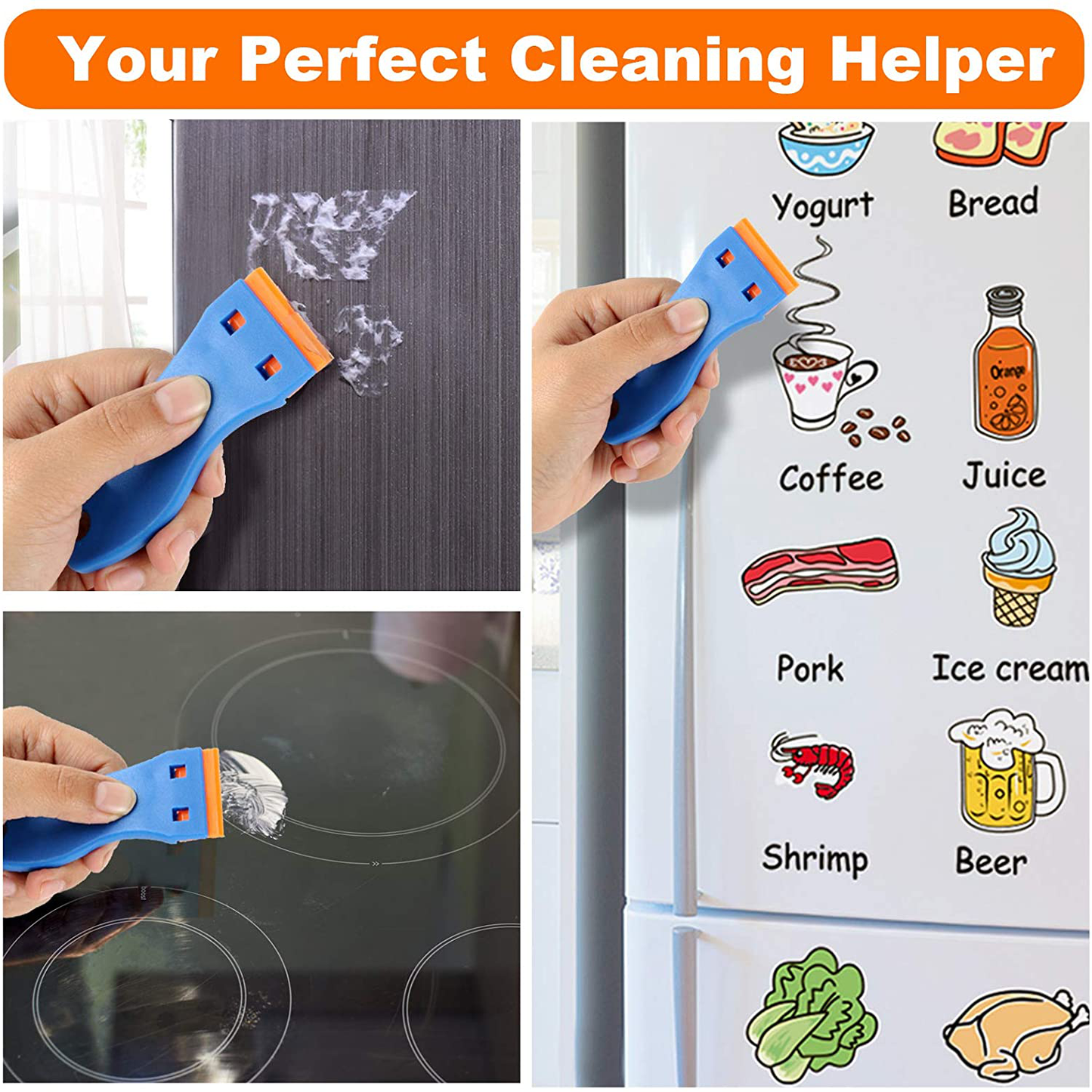 Plastic Razor Blade Scraper, 2PCS Scraper Tool with 60PCS Plastic Blades, Cleaning Scraper Remover for Stickers, Decals, Adhesive, Labels, Paint, Glass, Car, Window, Stove Top, Caulk, No Scratches