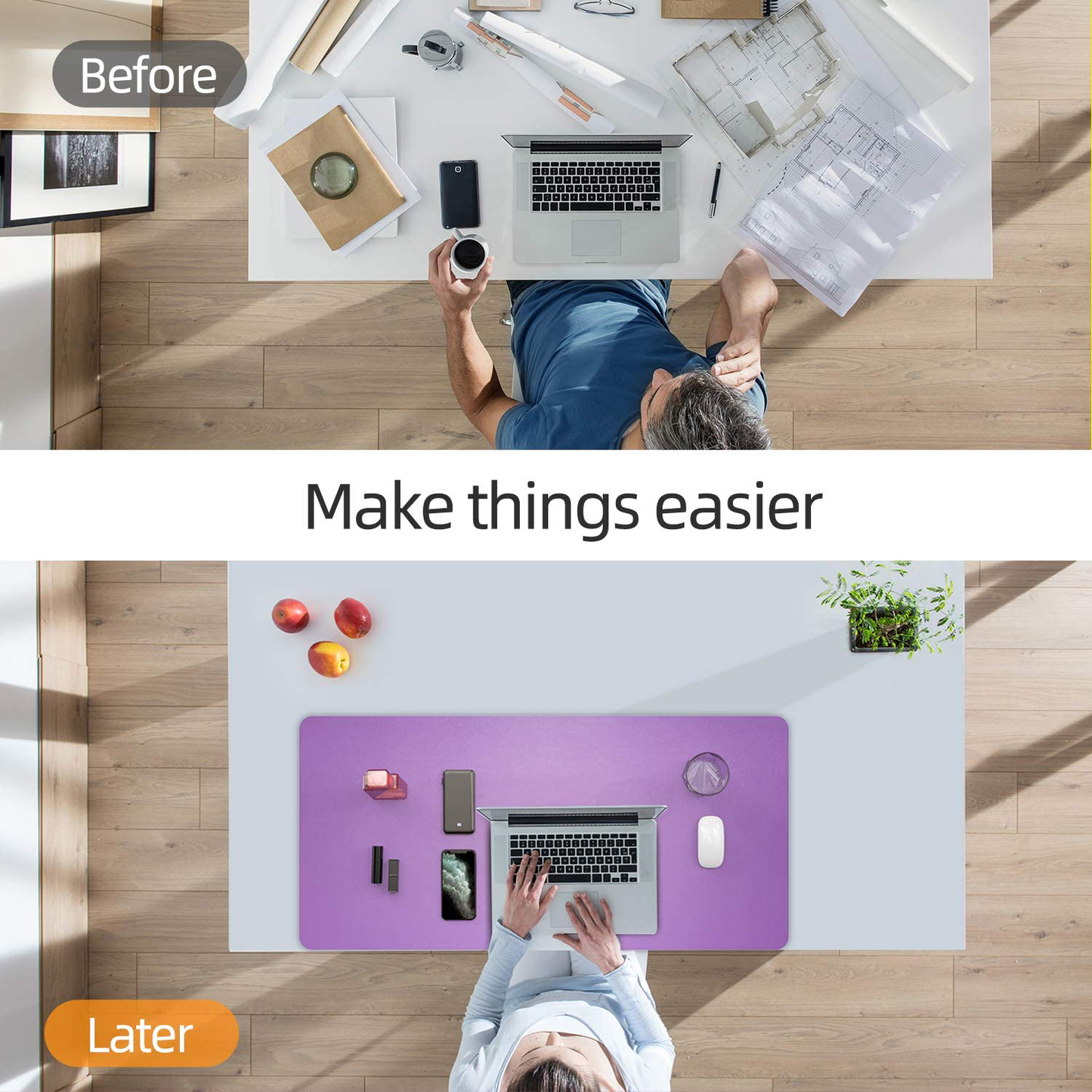 YSAGi Multifunctional Office Desk Pad, 23.6" x 13.7" Ultra Thin Waterproof PU Leather Mouse Pad, Dual Use Desk Writing Mat for Office/Home (23.6" x 13.7", Pink)